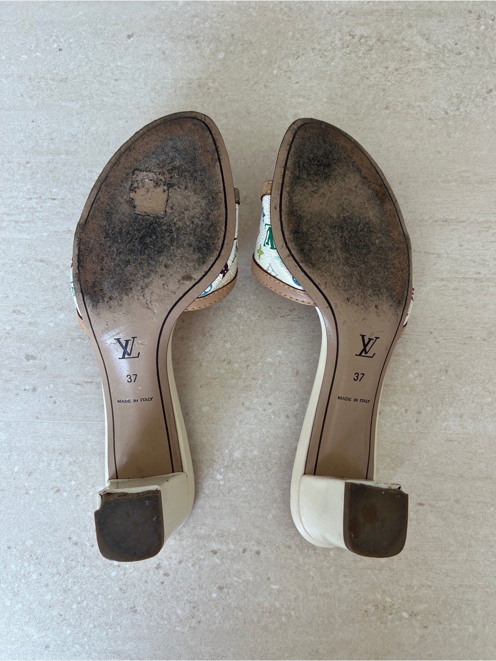 Louis Vuitton Beige Multicolor Monogram Flower Slide Mules - Picture 6 of 10